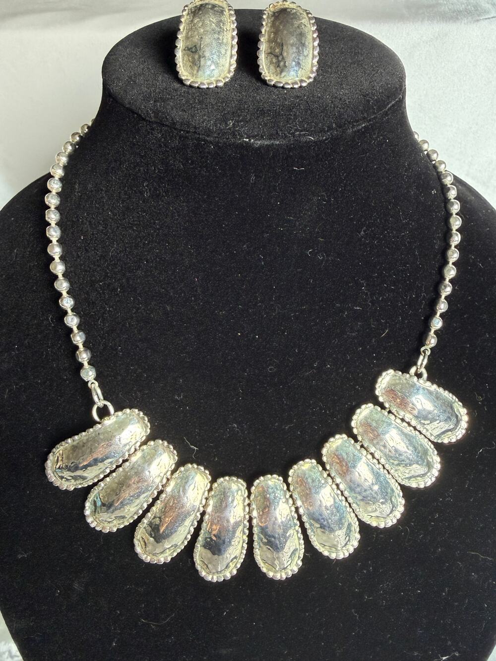 Vintage Silver Tone Statement Necklace & Earrings Set